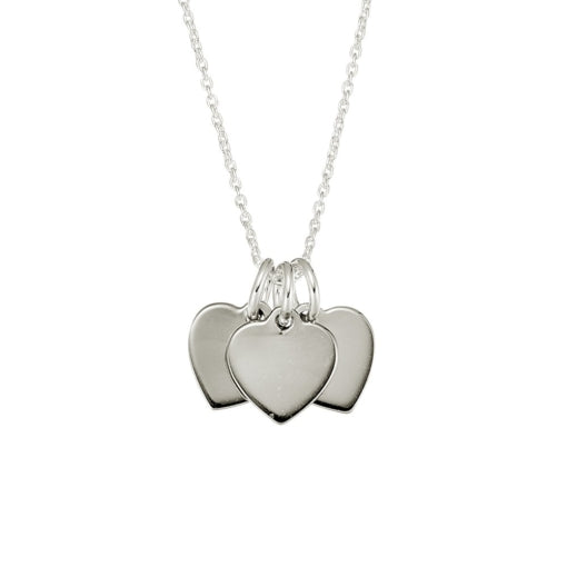 Sterling silver necklace with 3 heart charms