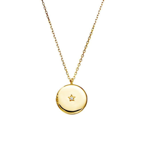 Sterling silver round locket necklace with CZ detail