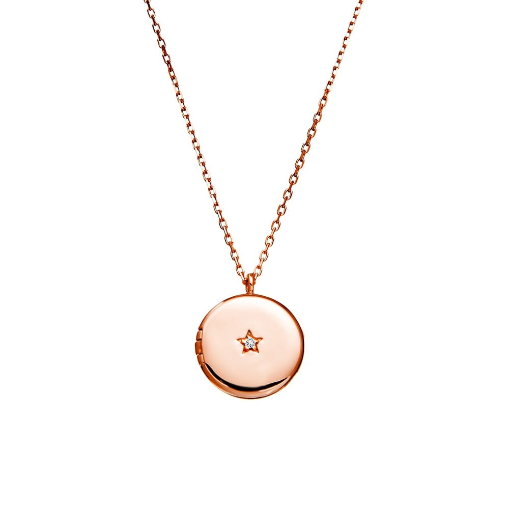 Sterling silver round locket necklace with CZ detail
