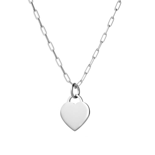 Sterling silver long link chain with flat heart pendant
