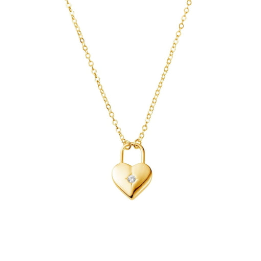 Sterling silver necklace with heart+cz padlock