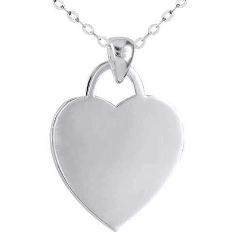 Sterling silver Small flat heart pendant on chain