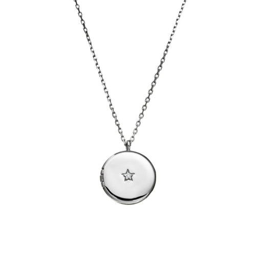 Sterling silver round locket necklace with CZ detail